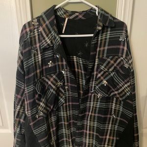 Free People oversized crystal Flannel Shirt